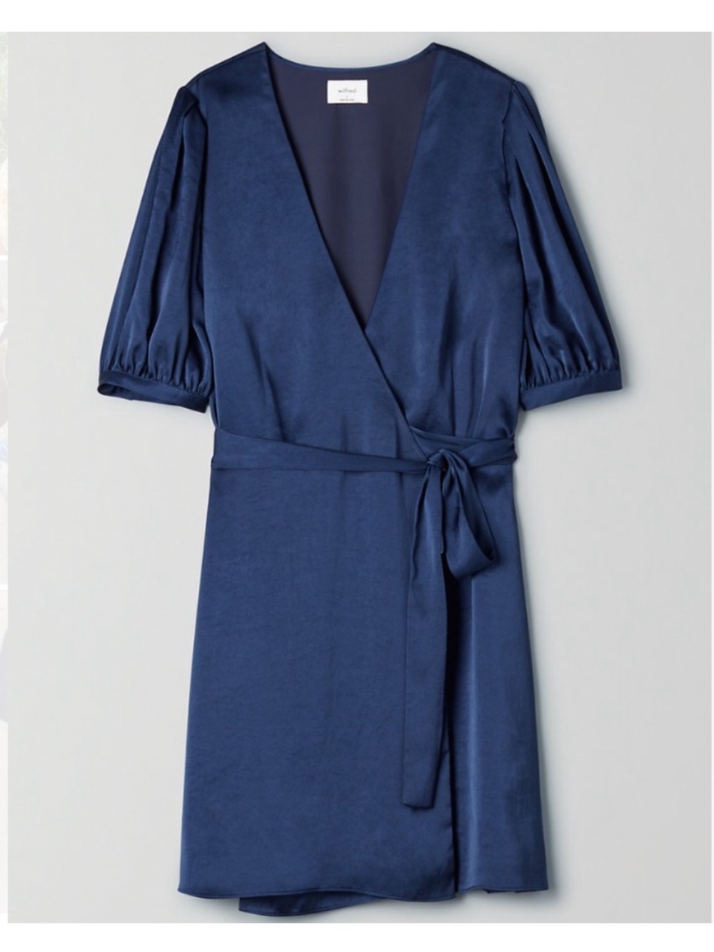 Wilfred Aritizia Navy Satin Wrap Dress S